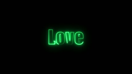Bright green neon sign displaying the word love with a glowing outline on a dark Generate title without using the word "Title:" before it. background