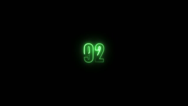 Bright green neon glowing number ninety two on a dark Generate title without using the word "Title:" before it. background