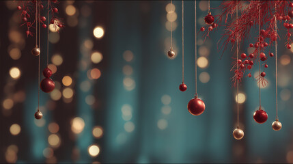 Photorealistic Christmas Gradient Background With Hanging Lights And Festive Decorations, Elegant Christmas Holiday Background With Gradient And Realistic Hanging Lights