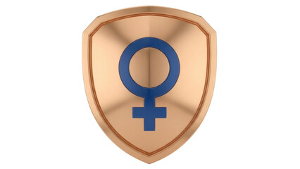 Golden shield with female gender symbol isolated PNG, feminism and women s rights concept on transparent background