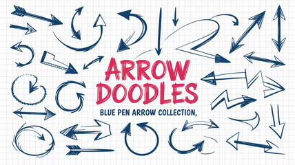 Blue Pen Arrow Doodles Collection for Design and Presentation
