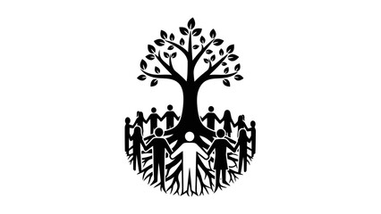 Vector silhouette of a green summer tree branch with leaf and flower design for nature illustration