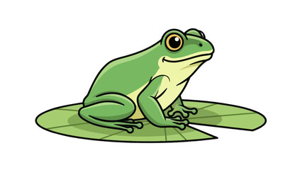 Obraz premium Cute Green Frog on a Lily Pad Illustration