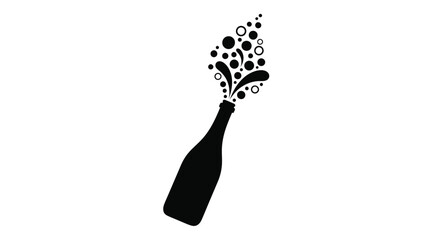 A black silhouette of a champagne bottle with bubbles bursting forth silhouette