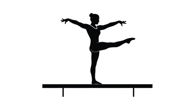 A gymnast performing a balance beam routine in striking silhouette