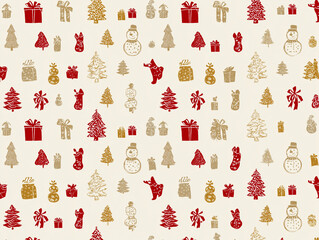Minimal Christmas Seamless Pattern with Modern Festive Holiday Icons, Modern Christmas Icon Pattern in Clean Minimal Holiday Style