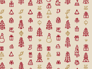Minimal Christmas Seamless Pattern with Modern Festive Holiday Icons, Modern Christmas Icon Pattern in Clean Minimal Holiday Style