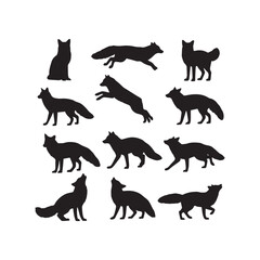 Fox Silhouettes Collection,Foxes Silhouettes,Vector Fox Silhouettes,Wild Fox Silhouettes,fox vector