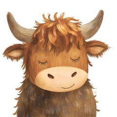 Watercolor Highland cow . Perfect for adding a rustic yet whimsical touch to your designs. ideal for greeting cards, invitations, nursery art, and other creative projects