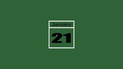 Calendar page showing January 21 with bold Generate title without using the word "Title:" before it. black numbers on a green square background date twentyone