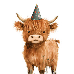 Watercolor Highland cow . Perfect for adding a rustic yet whimsical touch to your designs. ideal for greeting cards, invitations, nursery art, and other creative projects