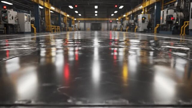 Industrial floor with manhole in a factory setting