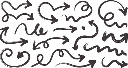 Handdrawn black squiggly arrows collection white
