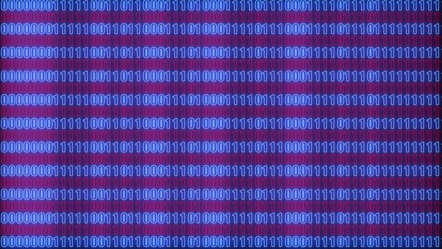Dense blue binary code pattern on a purple gradient digital Generate title without using the word "Title:" before it. background dccccccc title