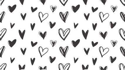 Monochrome hand drawn heart and arrowhead repeating pattern