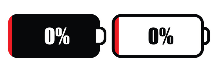 Battery low charging level icons. 0% battery. vector illustration.