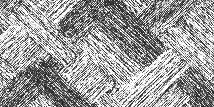 Black and white textured woven pattern with diagonal hatching and rough lines creating a distressed fabric look