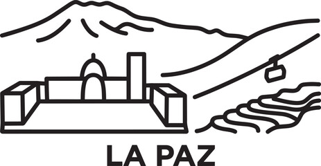 La paz bolivia cityscape linear style with famous buildings city line art vector illustration