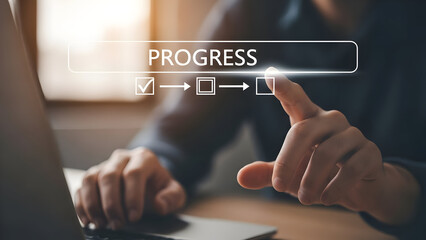 Businessman interacting with virtual progress bar interface