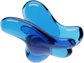 Abstract flowing blue glass sculpture against a dark isolated background