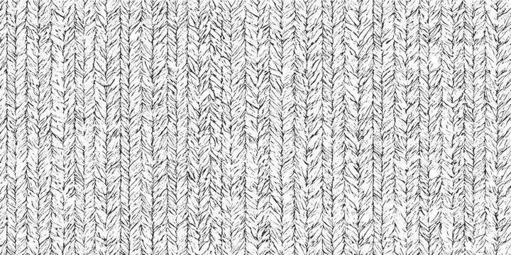 Black and white textured knit fabric pattern with vertical chevron stitch detail and rough surface vector