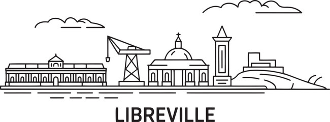 Libreville gabon skyline linear style with famous buildings city line art vector illustration