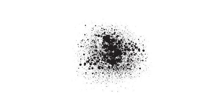 Abstract black ink splatter with numerous small particles and textured grunge effect.