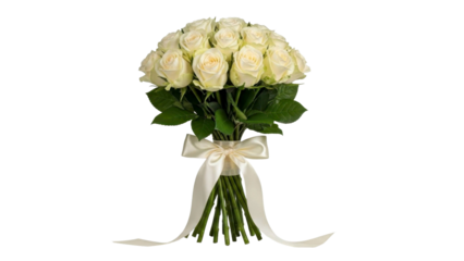 Bouquet of White Roses Tied with Ribbon on a Transparent PNG File