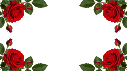 Floral Red Roses Corner Frame on Transparent Background PNG Image
