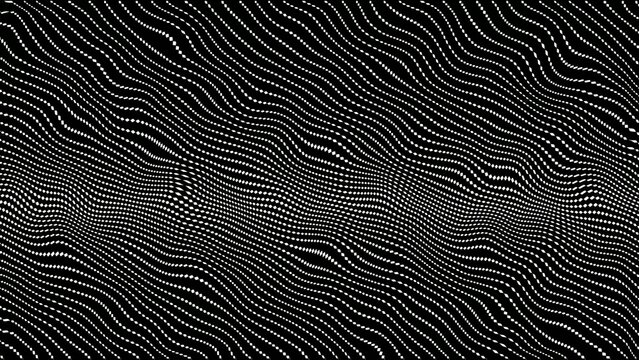 Generate title without using the word "Title:" before it. Black and white abstract wave pattern with dotted lines creating a moire effect