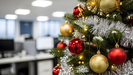 christmas tree with gifts in the office