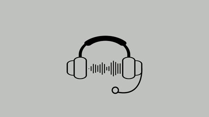 Generate title without using the word "Title:" before it. Black outline headphones with soundwave and microphone wire on light gray background illustrating audio concept © Honest_boy