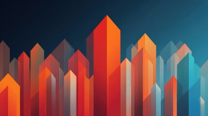 Abstract geometric cityscape with rising orange and blue pillars against a dark background