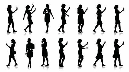 Fototapeta premium Businesswomen in various poses with mobile devices