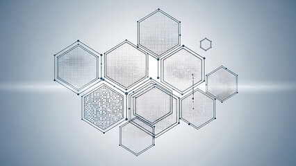 Abstract geometric background featuring interconnected blue hexagonal shapes with digital dot patterns representing network structure and futuristic technology concepts