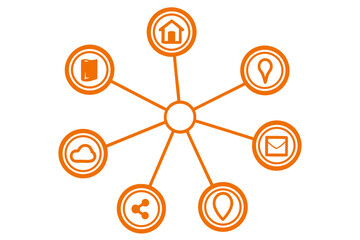 Flat Vector Radial Infographic with Central Circle and Six Connected Nodes &mdash; Modern Minimal Design