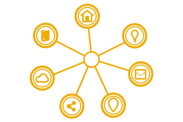 Flat Vector Radial Infographic with Central Circle and Six Connected Nodes &mdash; Modern Minimal Design