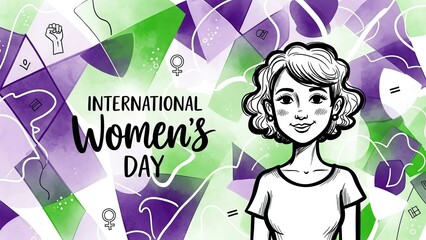 Illustration celebrating International Women's Day with a woman and vibrant design