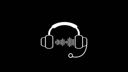 Generate title without using the word "Title:" before it. White outline headphones with soundwave and microphone wire on black background showing audio and communication concept © Honest_boy