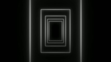 Generate title without using the word "Title:" before it. White rectangular frames nested inside each other with vertical light beams on a black background rectangles