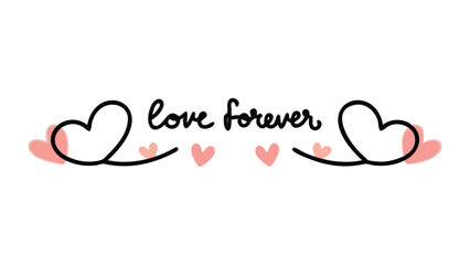 Minimal heart outline design with love forever calligraphy on white background