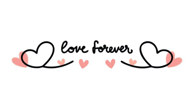Minimal heart outline design with love forever calligraphy on white background