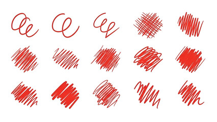 Red scribbles and swirls abstract art set