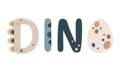 Cute Dino pastel lettering. Vector illustration in cartoon flat style for kids prints