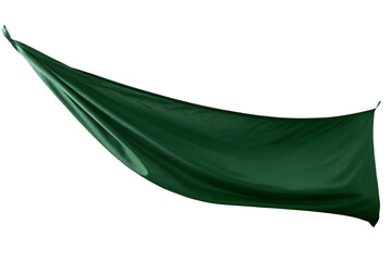 Green fabric draped and flowing isolated on white background