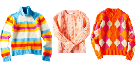 Colorful sweaters isolated on white background isolated on a transparent background knitwear fashion