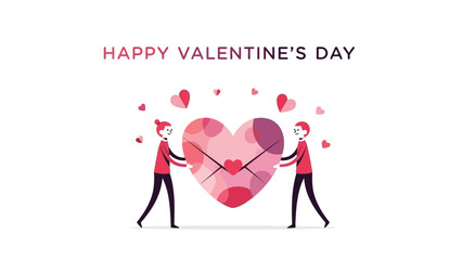 Two people holding large heart on valentine's day with small hearts around