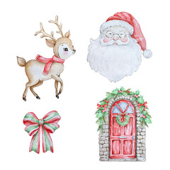Watercolor Christmas cute set, winter illustration for holiday design.
