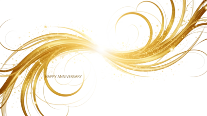 Golden swirling light trails isolated on transparent background