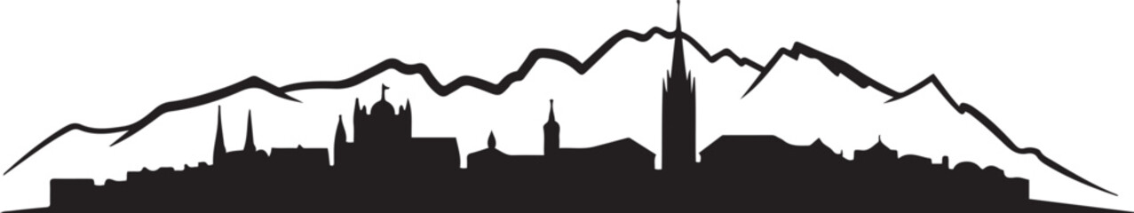 Chur with Switzerland Skyline Silhouette. design Vector black silhouette